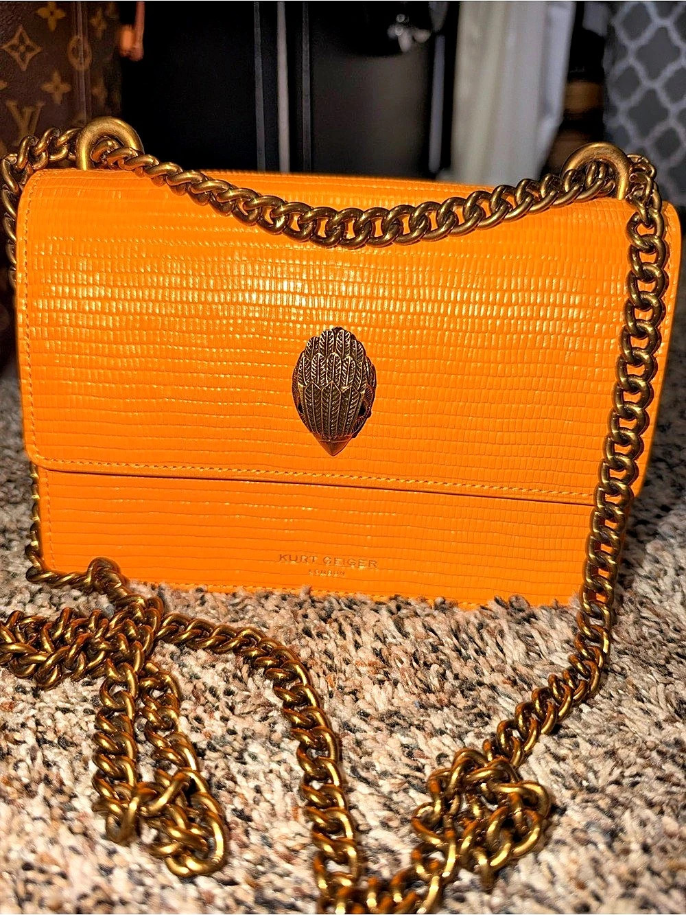 KURT GEIGER Mini Kensington Lizard Embossed Crossbody Bag Orange